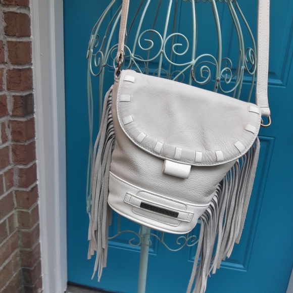 Genuine Leather Fringe Purse Bucket Bag Real Leather Boho Crossbody Handbag VTG - Picture 4 of 13